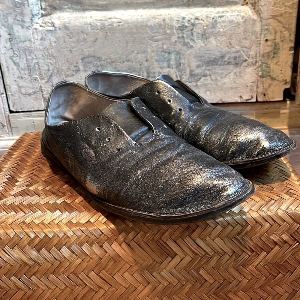 EUC Marsell Leather Distressed Laceless Metallic Oxfords, /40.5 EU, 10.5 US/ - Picture 2 of 8